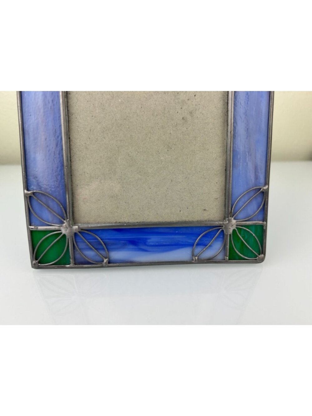 Vintage Stained Glass & Metal Picture Frame Blue Green Silver Home Decor - Picture 13 of 16